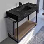 Scarabeo 5124-G-SOL2-89 Console Sink Vanity With Black Marble Design Sink and Natural Brown Oak Shelf, 43 Inch